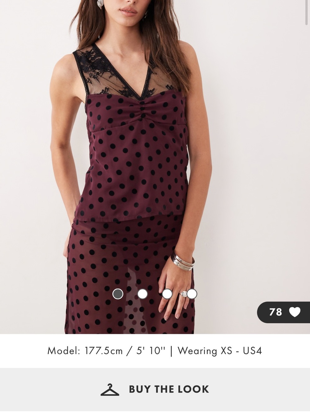 Chic Elegent ASOS Motel Lace-Trim Polka Dot Slip Top - Burgundy/Black